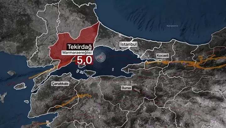 Marmara Denizi’nde Tekirdağ Açıklarında 5 Büyüklüğünde Deprem